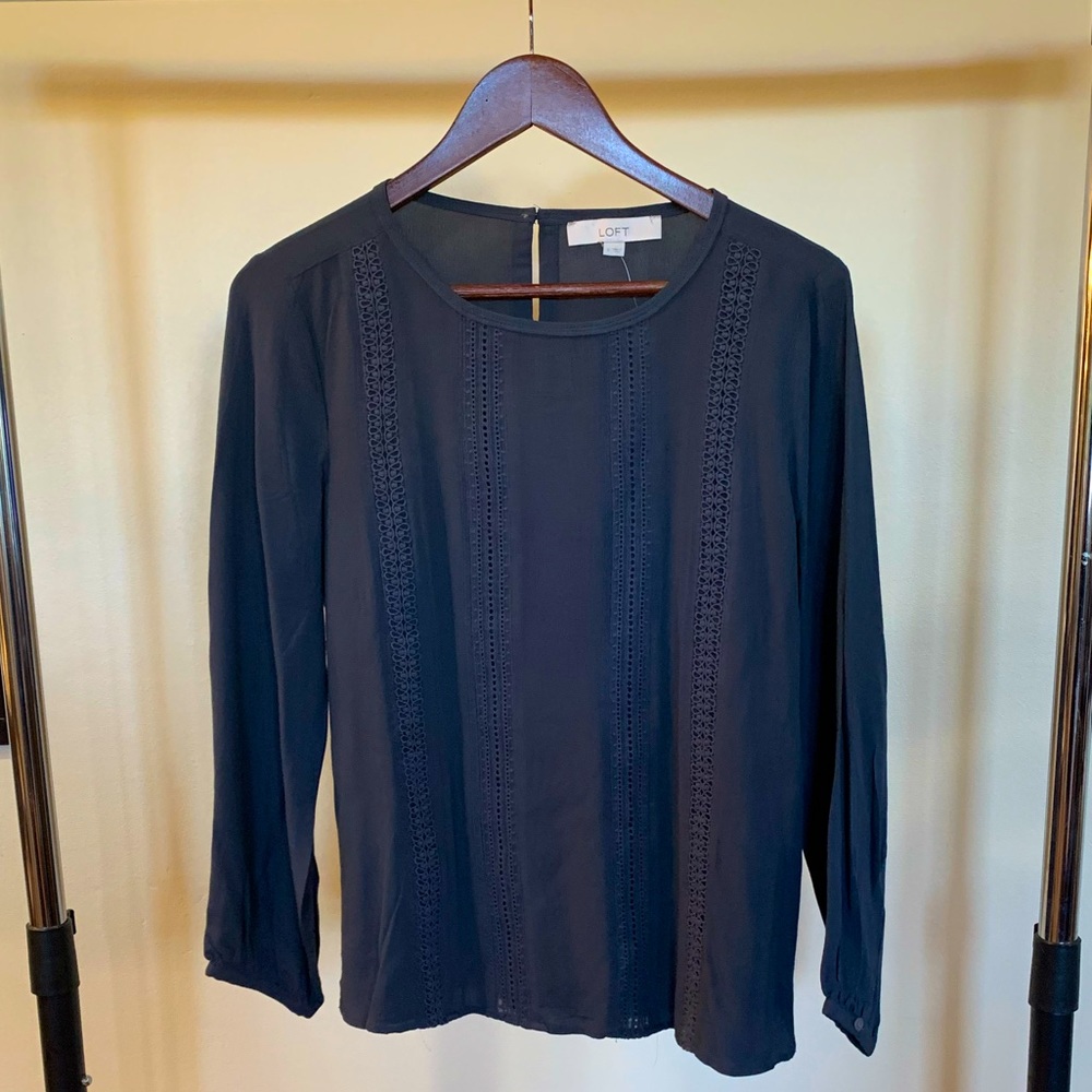 Dark grey blouse with vertical lace detailing